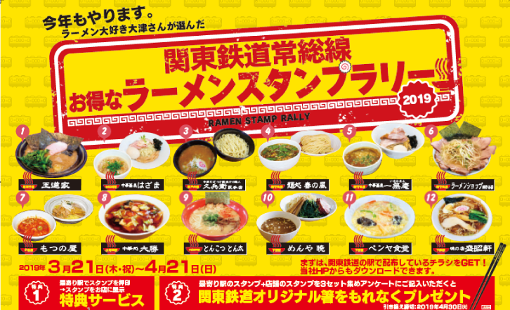 関東鉄道常総線　お得なラーメンスタンプラリー2019